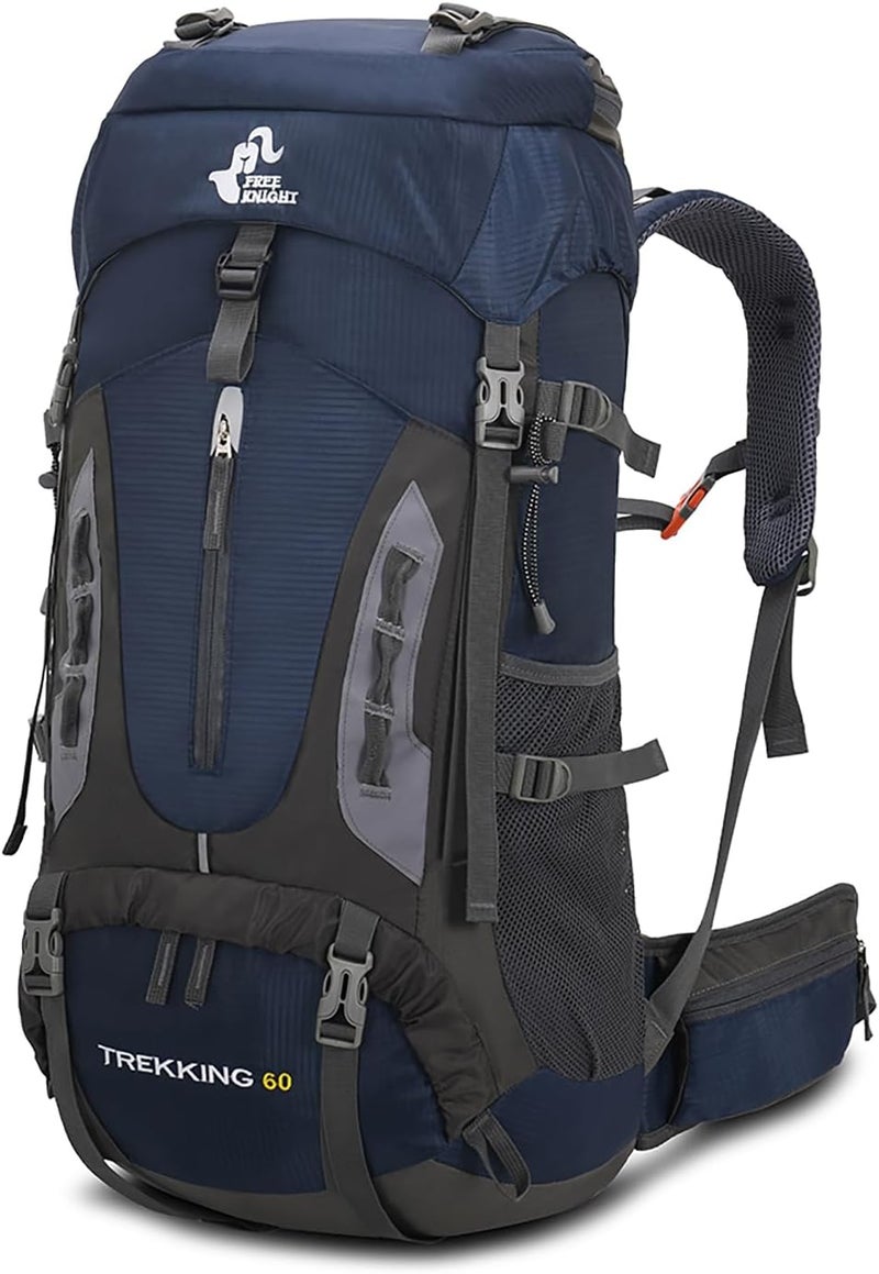 Bseash 60L Hiking Camping Backpack with Rain Cover, Waterproof Large Capacity Outdoor Sport Travel Daypack Climbing Touring (Navy Blue) - Image 1